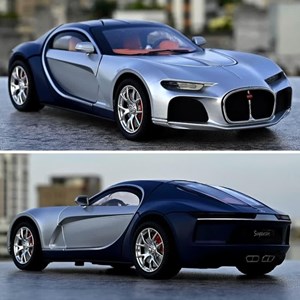 اسباب بازی ماشین فلزی بوگاتی نقره ای سقف آبی کاربنی 1:24 Diecast Bugatti Atlantic_اسباب بازی ماشین